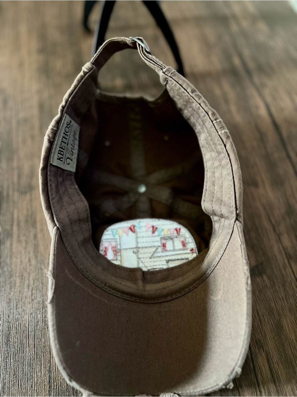 KBETHOS Vintage Brown 'Happy Camper' Embroidered Distressed Baseball Hat - Picture 5 of 6